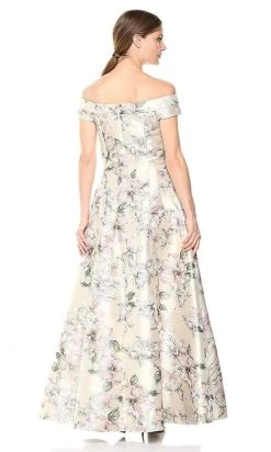 Long Dresses Eliza J Evening - Floral Printed Off-Shoulder A-line Dress EJ8M8107 - 1 Pc Blush In Size 12 Available