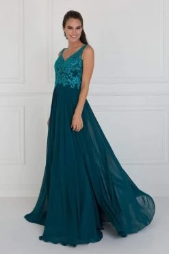 Elizabeth K - Bead Embroidered A-Line Evening Gown GL1567 - 1 Pc Teal In Size S Available 6 Elizabeth K - Bead Embroidered A-Line Evening Gown GL1567 - 1 Pc Teal In Size S Available