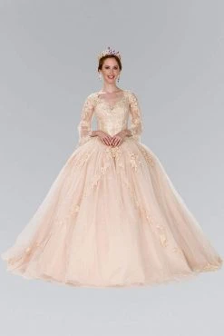 Elizabeth K Bridal Floral Lace Illusion V-Neck Ballgown GL2377