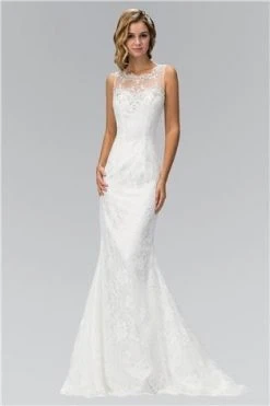 Elizabeth K Bridal - GL1346 Illusion Scoop Neckline With V-shape Back Trumpet Lace Gown