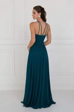 Elizabeth K Crisscross-Banded Waist Long Halter Gown - 2 Pcs Teal In Size S And M Available