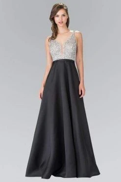 Elizabeth K - Dazzling V Neck Long Dress GL2287 - 1 Pc Black In Size XS Available
