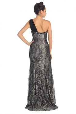 Elizabeth K - GL1000 One Shoulder Lace Dress With Chiffon Overlay Formal Gowns