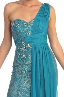 Elizabeth K - GL1000 One Shoulder Lace Dress With Chiffon Overlay Formal Gowns