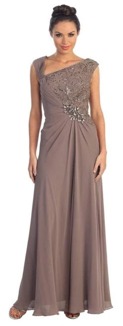 Elizabeth K - GL1003 One Shoulder Ruched Applique Gown Formal Gowns