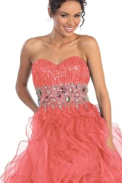 Elizabeth K - GL1026 Jeweled Sweetheart Long Ruffled Dress Formal Gowns