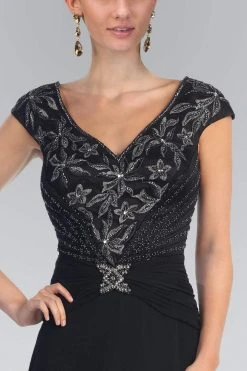 Formal Gowns Elizabeth K - GL1048 Beaded Cap Sleeve V-neck A-line Dress 16 Formal Gowns Elizabeth K - GL1048 Beaded Cap Sleeve V-neck A-line Dress