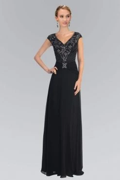 Formal Gowns Elizabeth K - GL1048 Beaded Cap Sleeve V-neck A-line Dress 14 Formal Gowns Elizabeth K - GL1048 Beaded Cap Sleeve V-neck A-line Dress