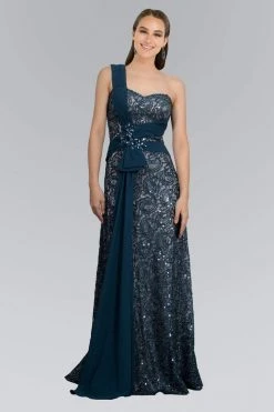 Elizabeth K - GL1049 Sequined One Shoulder Strap Sweetheart Dress Formal Gowns