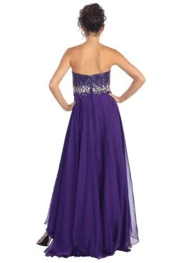Elizabeth K - GL1060 Sequined Strapless Chiffon High-Low Gown Formal Gowns