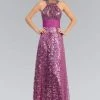 Formal Gowns Elizabeth K - GL1064 Metallic Lace Halter A-Line Gown
