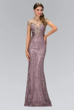 Elizabeth K - GL1065 Bead Embellished Lace Sheath Dress Formal Gowns