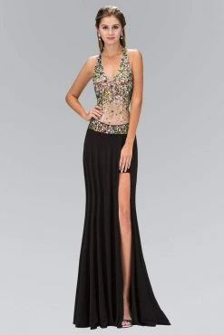 Elizabeth K - GL1070 Jeweled Halter Neck Jersey Trumpet Dress Formal Gowns