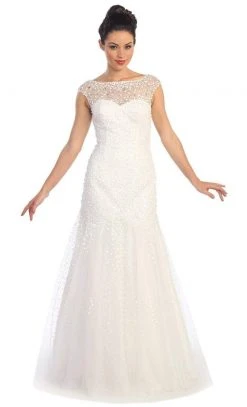 Elizabeth K - GL1072 Sequined Cap Sleeve Illusion Bateau Dress