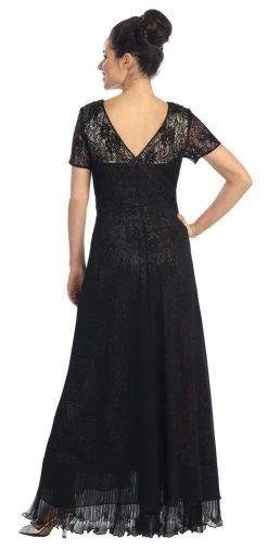 Elizabeth K - GL1081 Lace Embellished Short Sleeve V-neck Dress