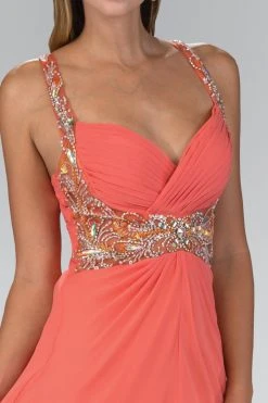 Elizabeth K - GL1082 Jeweled Ruched Sweetheart Chiffon Dress