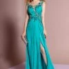 Elizabeth K - GL1088 Bejeweled Cap Sleeve Illusion Bateau Dress Formal Gowns