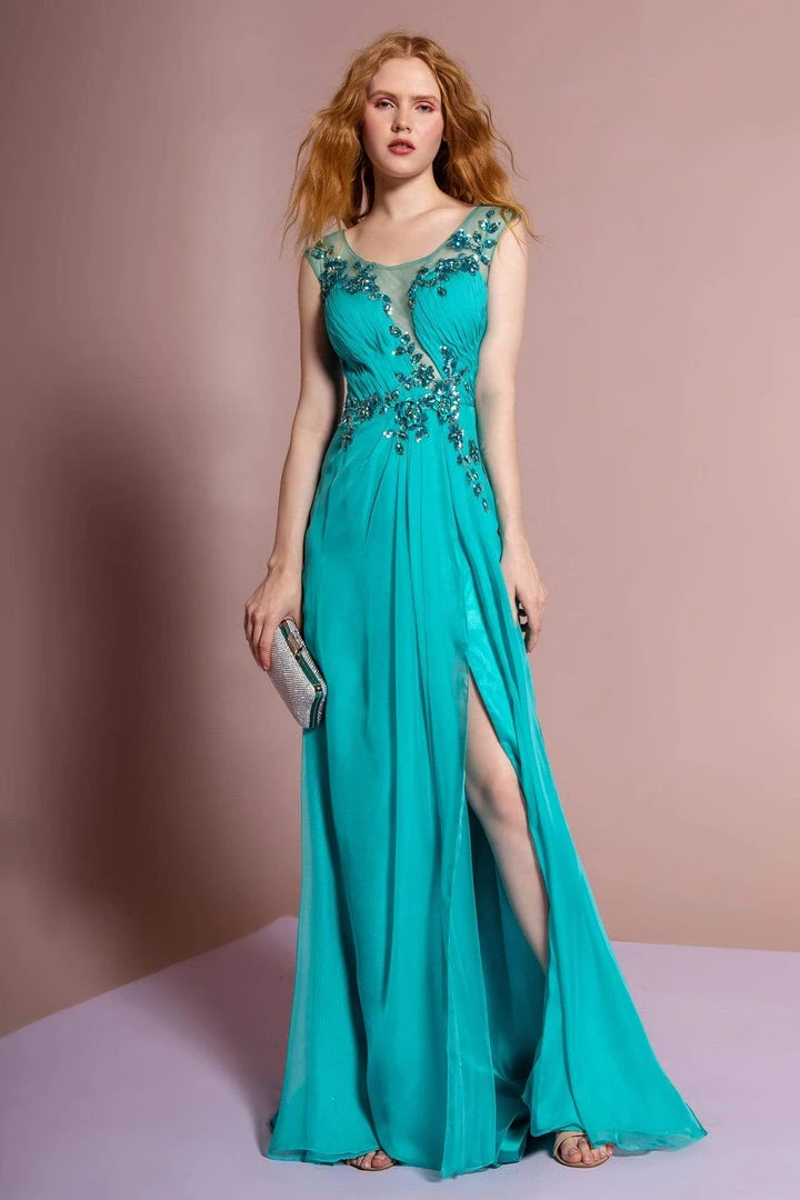Elizabeth K - GL1088 Bejeweled Cap Sleeve Illusion Bateau Dress Formal Gowns 3 Elizabeth K - GL1088 Bejeweled Cap Sleeve Illusion Bateau Dress Formal Gowns