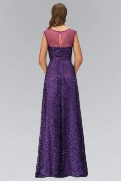 Elizabeth K - GL1089 Embellished Cap Sleeve Illusion Bateau Dress Formal Gowns