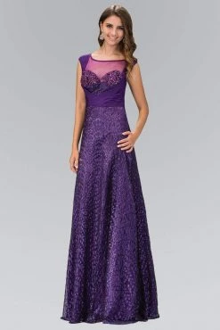 Elizabeth K - GL1089 Embellished Cap Sleeve Illusion Bateau Dress Formal Gowns
