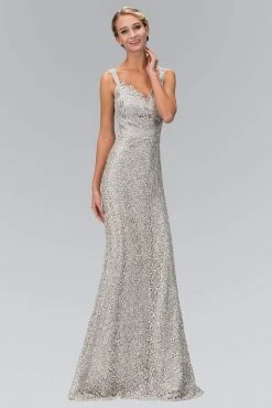 Elizabeth K - GL1096 Embellished V-Neck Trumpet Dress