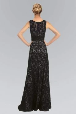 Elizabeth K - GL1101 Lace Embellished Bateau Neck Sheath Dress