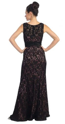 Elizabeth K - GL1101 Lace Embellished Bateau Neck Sheath Dress