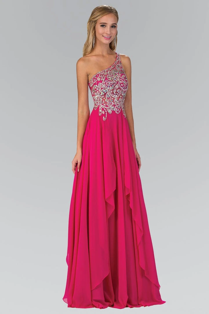 Elizabeth K - GL1128 Asymmetrical Bejeweled Chiffon Gown 3 Elizabeth K - GL1128 Asymmetrical Bejeweled Chiffon Gown