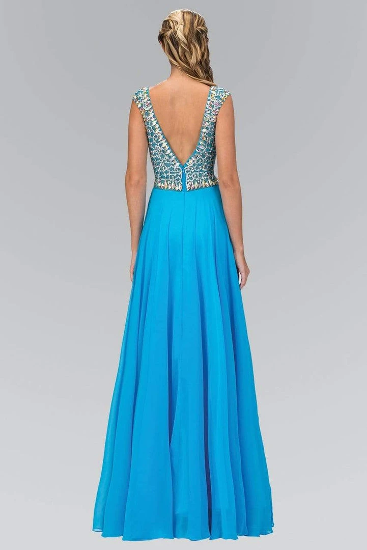 Elizabeth K - GL1130 Bejeweled Cap Sleeve Ruched V-Neck Dress 5 Elizabeth K - GL1130 Bejeweled Cap Sleeve Ruched V-Neck Dress