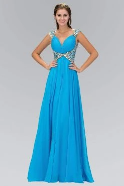 Elizabeth K - GL1130 Bejeweled Cap Sleeve Ruched V-Neck Dress 7 Elizabeth K - GL1130 Bejeweled Cap Sleeve Ruched V-Neck Dress