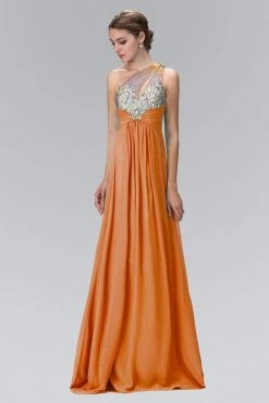 Formal Gowns Elizabeth K - GL1138 Sheer Asymmetrical Ornate A-Line Gown