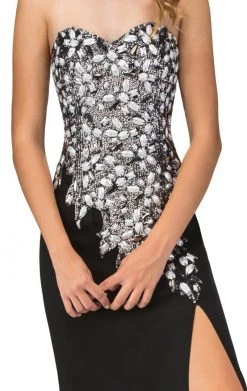 Formal Gowns Elizabeth K - GL1144 Strapless Floral Long Dress With Slit