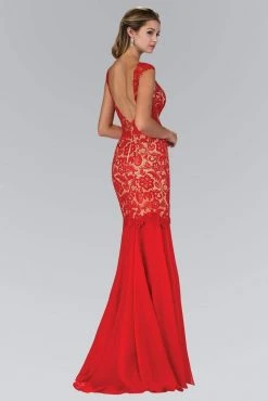 Elizabeth K - GL1152 Laced Bateau Neck Chiffon Trumpet Gown 9 Elizabeth K - GL1152 Laced Bateau Neck Chiffon Trumpet Gown