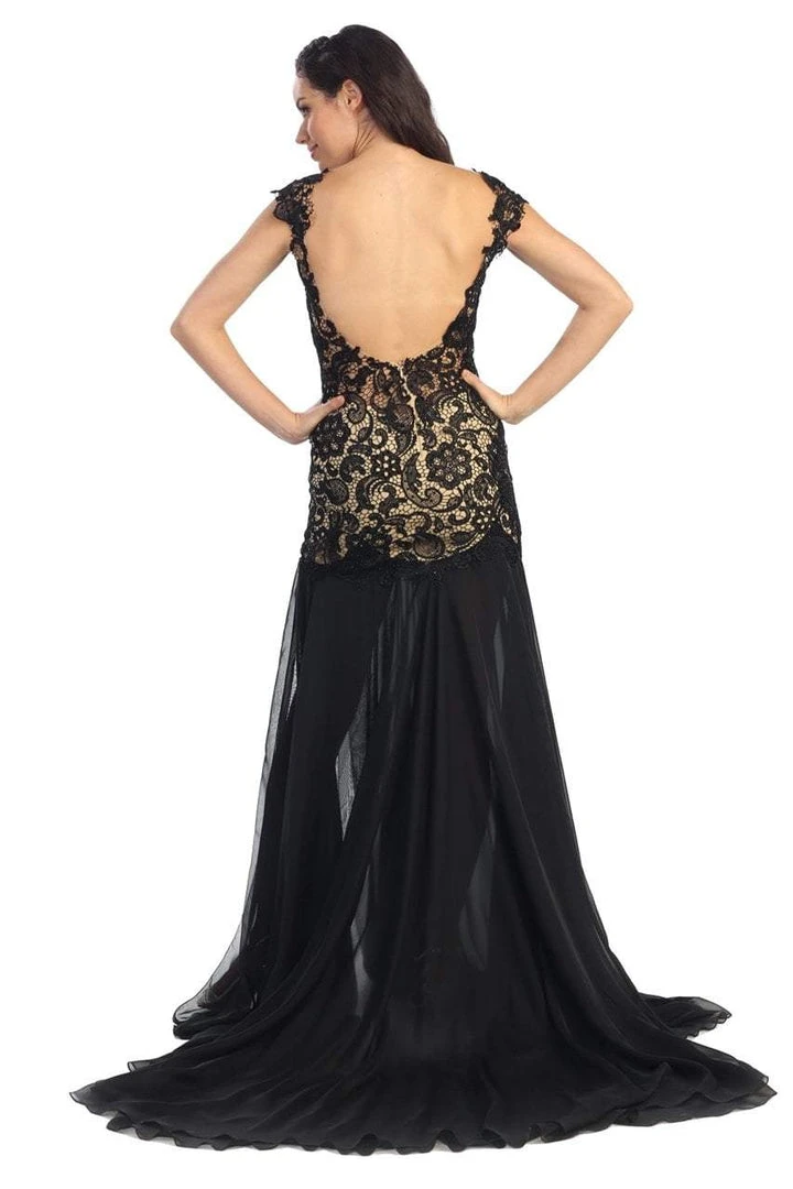 Elizabeth K - GL1152 Laced Bateau Neck Chiffon Trumpet Gown 4 Elizabeth K - GL1152 Laced Bateau Neck Chiffon Trumpet Gown