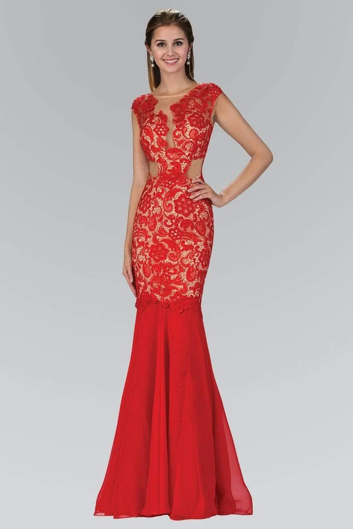 Elizabeth K - GL1152 Laced Bateau Neck Chiffon Trumpet Gown 5 Elizabeth K - GL1152 Laced Bateau Neck Chiffon Trumpet Gown
