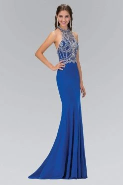Formal Gowns Elizabeth K - GL1301 Bead Embellished Halter Neck Trumpet Gown