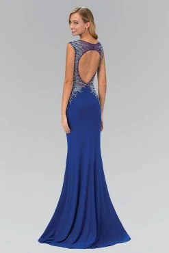 Elizabeth K - GL1306 Bead Embellished Boat Neck Jersey Gown Formal Gowns