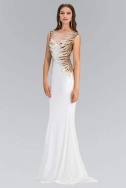 Elizabeth K - GL1306 Bead Embellished Boat Neck Jersey Gown Formal Gowns