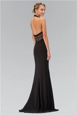 Formal Gowns Elizabeth K - GL1330 Halter Neckline Beaded Black Gown 5 Formal Gowns Elizabeth K - GL1330 Halter Neckline Beaded Black Gown