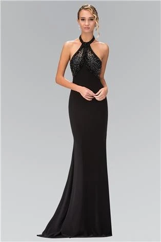Formal Gowns Elizabeth K - GL1330 Halter Neckline Beaded Black Gown 3 Formal Gowns Elizabeth K - GL1330 Halter Neckline Beaded Black Gown