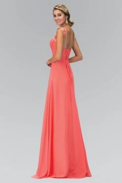 Formal Gowns Elizabeth K - GL1332 Pleated Illusion Scoop Neck Floral Laced Dress