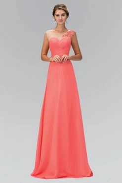 Formal Gowns Elizabeth K - GL1332 Pleated Illusion Scoop Neck Floral Laced Dress