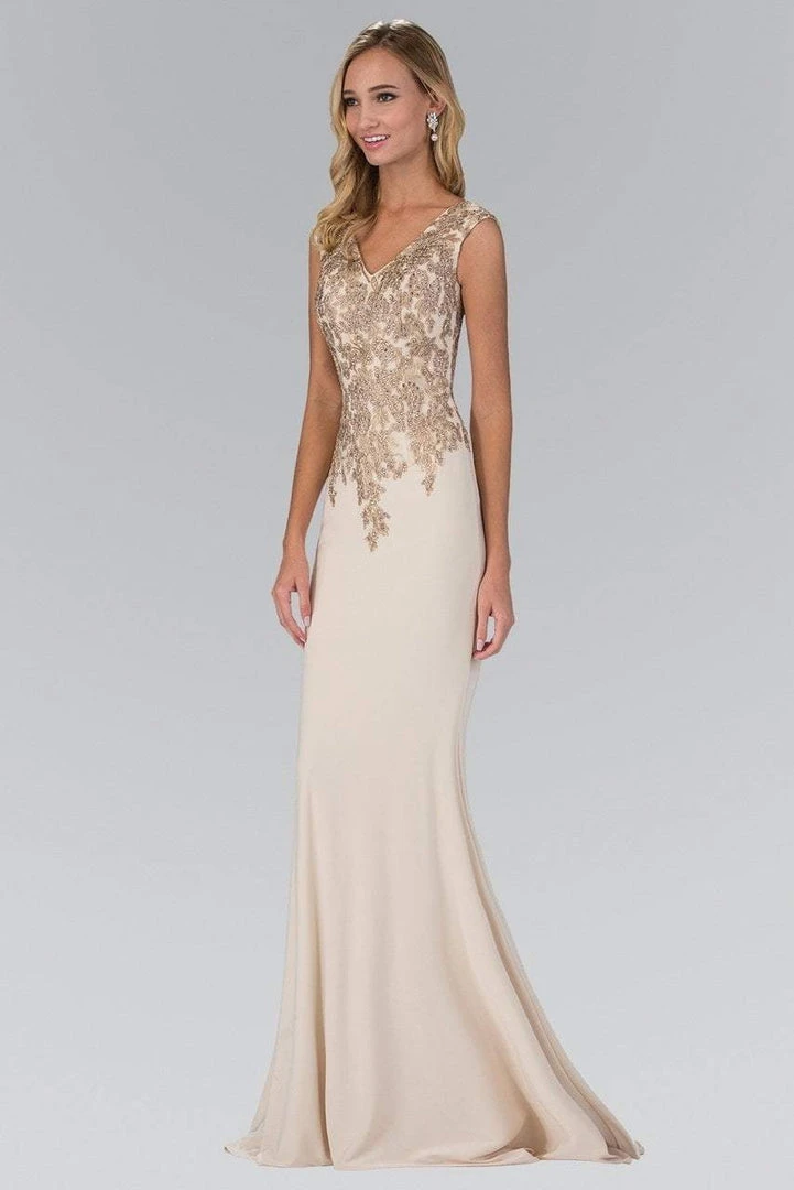 Elizabeth K - GL1333 Embellished V-Neck Jersey Long Gown Formal Gowns 5 Elizabeth K - GL1333 Embellished V-Neck Jersey Long Gown Formal Gowns