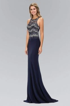 Elizabeth K - GL1361 Jewel-Accented Halter Neck Gown Formal Gowns