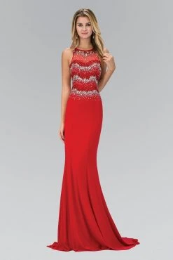 Elizabeth K - GL1361 Jewel-Accented Halter Neck Gown Formal Gowns