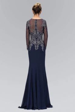 Elizabeth K - GL1368 Laced Bateau Neck Long Sleeve Dress Formal Gowns