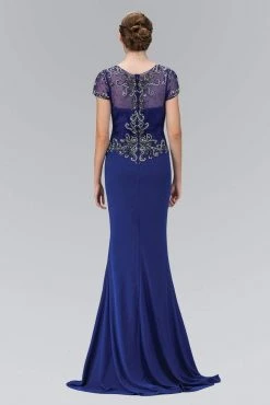 Elizabeth K - GL1370 Short Sleeve V-Neck Jersey Gown 5 Elizabeth K - GL1370 Short Sleeve V-Neck Jersey Gown