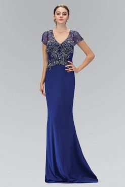 Elizabeth K - GL1370 Short Sleeve V-Neck Jersey Gown