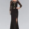 Formal Gowns Elizabeth K - GL1371 Lace Embellished Bodice With Three Quarter Sleeves Gown