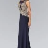 Elizabeth K - GL1381 Embellished Jewel Neck Jersey Gown